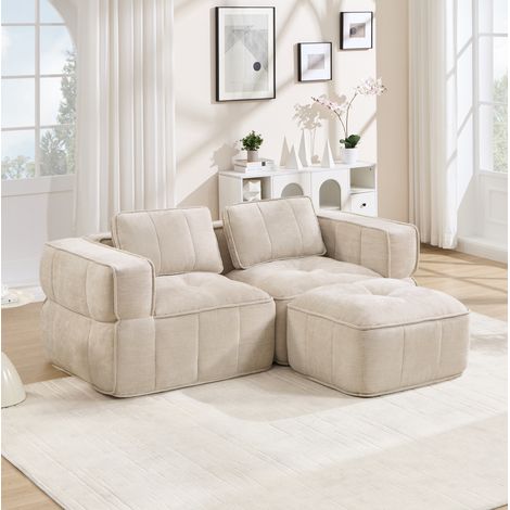 Modulares rahmenloses Ecksofa mit Pouf, 198 x 162 x 67 cm, Beige HAVRYA (1/5)