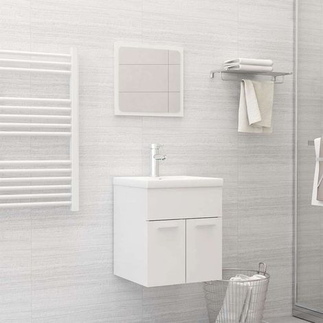 vidaXL Ensemble de meubles de salle de bain Blanc brillant Aggloméré (1/5)