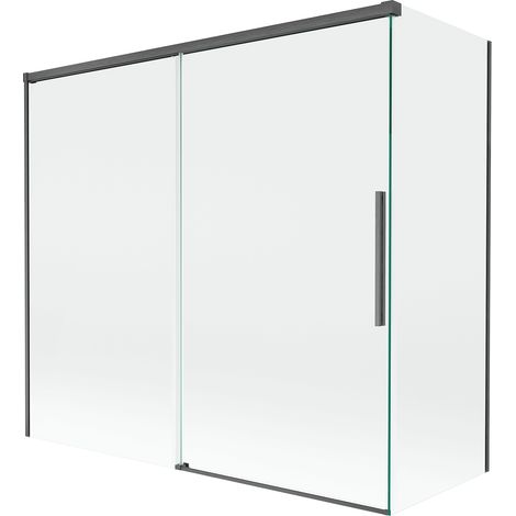 Mexen Rox Badewannenabtrennung 2-flügelig schiebbar 170 + 70 x 150 cm, transparent, gebürstetes Gun Gray - 8C9-170-070-66-00