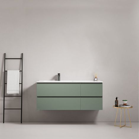 Mobile bagno sospeso 120 cm Verde Salvia Lavabo a Sinistra in Ceramica Senza Specchio - Fiji Paint (1/5)