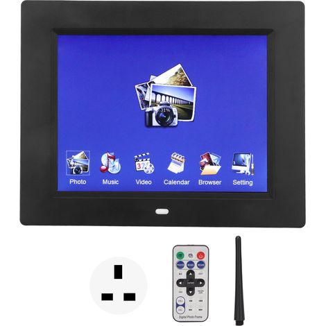 Cadre photo numérique 8 pouces HD 800x600 multifonction, écran électronique avec télécommande, prise UK 100-240V (1/5)