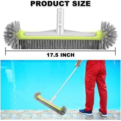Brosse professionnelle robuste pour murs et carrelages de piscine, tête de brosse ronde de 44,5 cm avec manche en aluminium robuste, poils en nylon de qualité supérieure avec clip EZ (1/4)