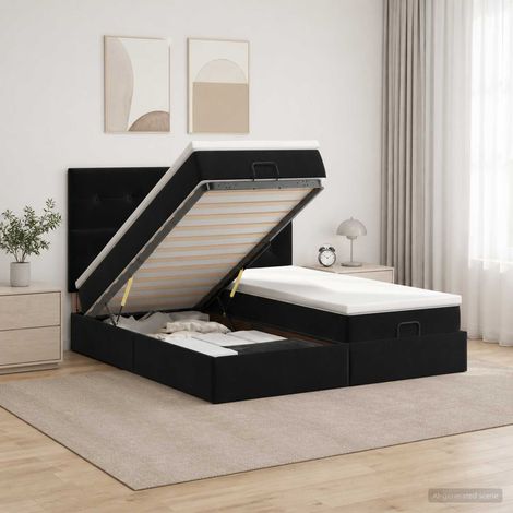Cama tipo otomana con colchón y LED Negro 200 x 200 cm (1/5)