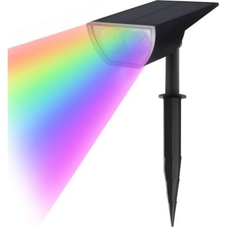 Mini projecteur LED solaire - Mural ou piquet - 1 W - IP65 - 150 lm - Noir - Wolix Mini RGB - 401050 - Xeta (1/2)