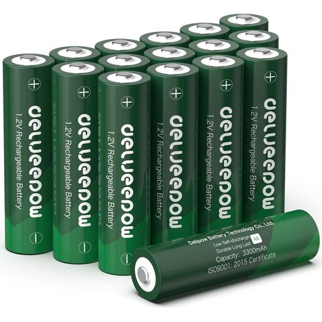 Piles Rechargeables AA 1,2V 3300mAh Haute Capacité, Piles AA Rechargeables Nimh 1200 Cycles Lot de 16 Piles (1/5)