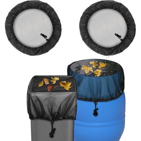 Set di 2 coperture universali per barili di pioggia Thijox, rete per muschio regolabile da 60 cm con coulisse per proteggere barili di pioggia, sistemi di raccolta dell'acqua piovana e (1/5)