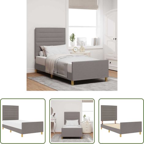 Stoffbett - Bettgestell mit Kopfteil Taupe 90 x 190 cm Stoff (1/5)