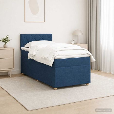 vidaXL Lit boxspring avec matelas Bleu 90 x 200 cm Tissu (1/5)