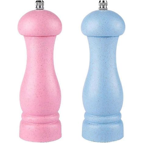 Moulin à sel et à poivre de haute qualité en bois de chêne, mouture réglable et rechargeable -Yx-Rose- Bleu clair océan- (1/5)