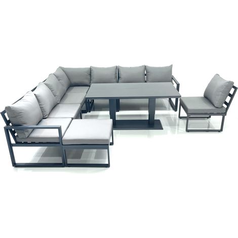 Fimous 9 Seater Outdoor Aluminum Garden Furniture Set Corner Sofa Big Footstool Rising Lifting Dining Table Sets Dark Grey (1/5)