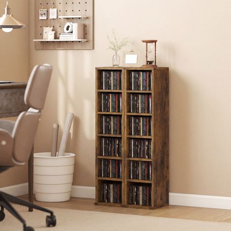 Lot de cd marron(da) 2 étagères colonnes armoire de rangement cd-dvd 12 compartiments capacité 204 21 x 22.5 x 88.5 cm finition de qualité