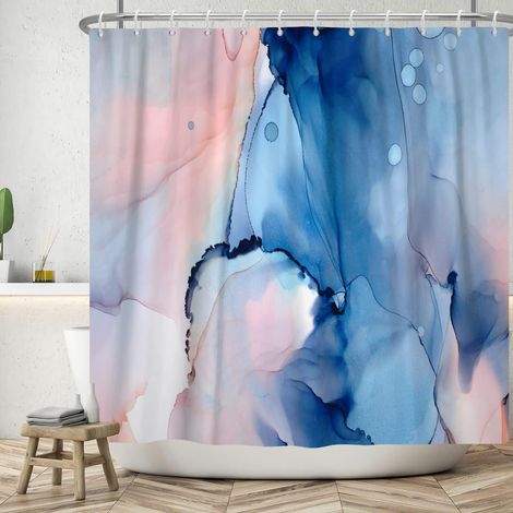 180x200cm Rideau de Douche Aquarelle Bleu Rose Marbre Texturé Art Moderne Ombre pour Salle de Bain Décoratif et Étanche (1/5)