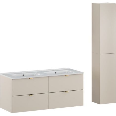Set da bagno BELLA: mobile sottolavabo 120cm + doppio lavabo incassato rettangolare + colonna di stoccaggio (1/5)