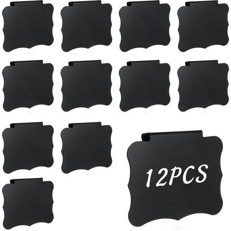 Lot de 12 étiquettes amovibles à clipser pour boîtes de rangement pour panier, tiroir, étiquettes tableau noir pour poubelle, étagère, linge (1/5)