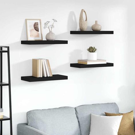 vidaXL Floating Wall Shelves 4 pcs Black 50x23.5x3.8 cm MDF (1/5)