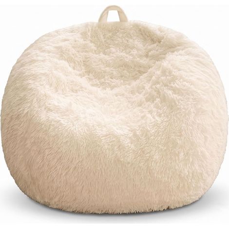 Housse de pouf en fausse fourrure (sans rembourrage) - Pouf moelleux pour enfants et adultes - Rangement 2 en 1 - Pouf doux pour chambre d'enfant - 70 x 80 cm (1/5)