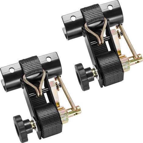 Sangles à cliquet pour porte-échelle, fixation ronde noire 47,6-50,8 mm, bande 38 mm x 2,25 m, double crochets J, charge 226,8 kg, robuste, pack de 2. (1/5)