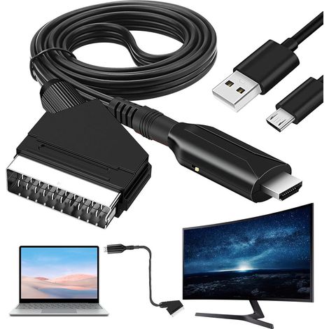 Adaptateur Scart Vers Hdmi - Convertisseur Vidéo Audio Analogique Vers Numérique 1080p - Pour Tv Hd, Décodeur, Lecteur Dvd Blu-ray, Magnétoscope, Console De Jeux - 1 Pièce (1/5)
