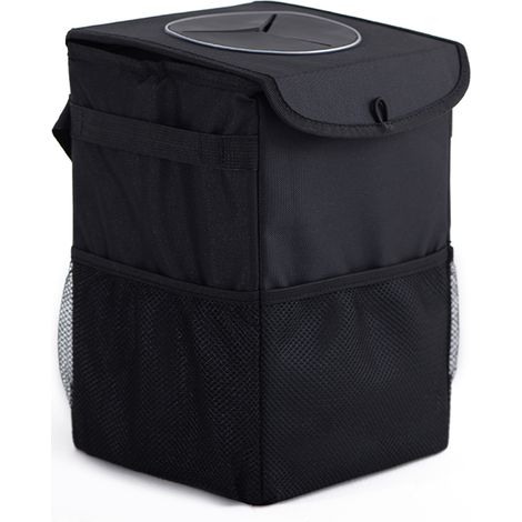 Bonito cubo de basura para coche, bolsa de basura plegable con asa para colgar, bolsa de almacenamiento para el respaldo del asiento del coche, cubo de basura negro impermeable para coche (1/5)