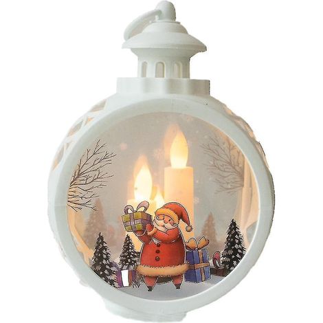 Lanterne ronde de Noël pour bougie, style marin côtier, blanche, Père Noël (1/4)