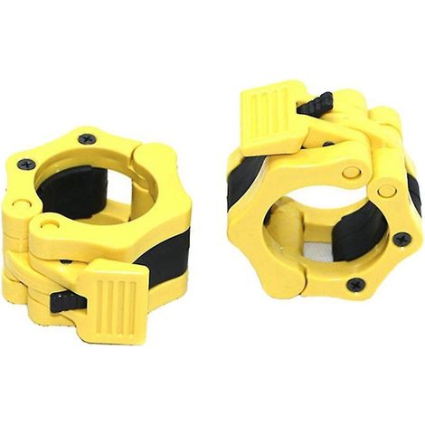 Lot de 2 colliers de serrage jaunes de 50 mm pour haltères, destinés à la musculation et au fitness. (1/5)
