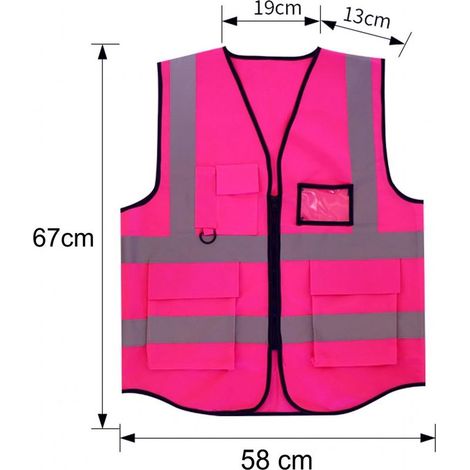 Pinkfarbene Sicherheitsweste XL mit Taschen und Reißverschluss, reflektierende Netzweste für Damen und Erwachsene, Warnweste mit Reißverschluss (1/5)
