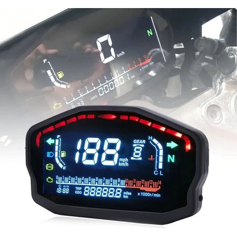 Universal Motorcycle Odometer Speedometer Odometer, LED LCD Digital Tachometer Backlight Odometer for 1, 2, 4 Cylinders (1/5)