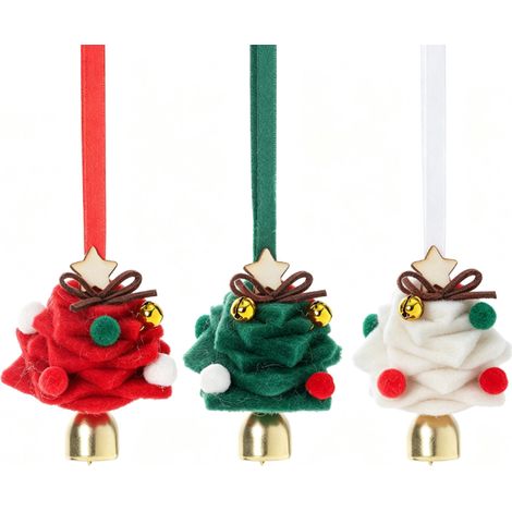 Juego de 3 adornos navideños de fieltro para árbol (campana, estrella, lazo), Mini carillón de viento navideño (1/5)