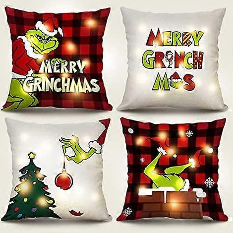 Housses de coussin de Noël 45 x 45 cm, lot de 4, motif à carreaux rouges et noirs, idéales pour les fêtes d'hiver et la décoration de canapé style ferme. (1/5)