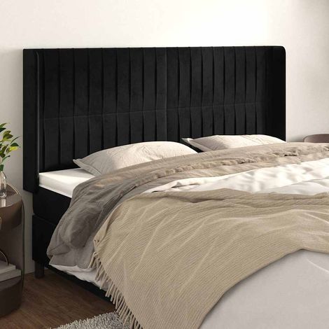 Tête de lit avec oreilles en velours noir, hauteur réglable, 183 x 16 x 118/128 cm, 23.15kg - PANGIVO (1/5)