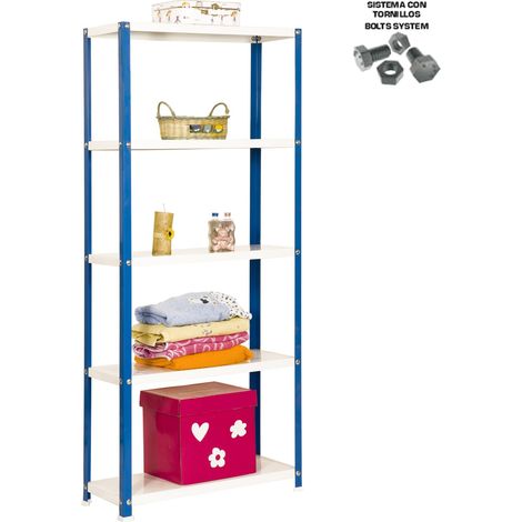 Estantería metálica con tornillos SIMON HOME de 5 estantes (180x80x30cm) AZUL Y BLANCO (1/5)