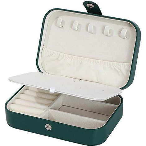 Boîte à bijoux de voyage pour femme, organisateur de bijoux portable pour bagues et boucles d'oreilles - Mini boîte à bijoux compacte avec crochets anti-nœuds et doublure en velours doux - Vert (1/5)