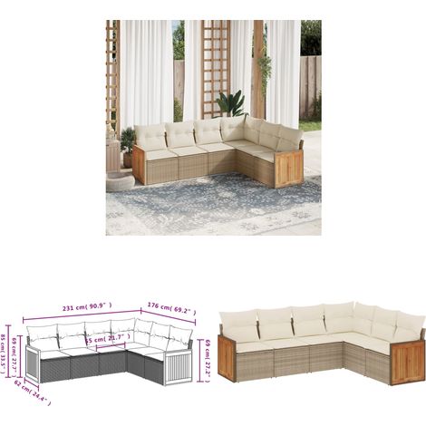 6-tlg. Garten-Sofagarnitur mit Kissen Beige Poly Rattan - Gartenmöbel - Esszimmergarnituren - Lounge Set - Outdoor Möbel - Rattan Gartenmöbel - Home & Living (1/3)