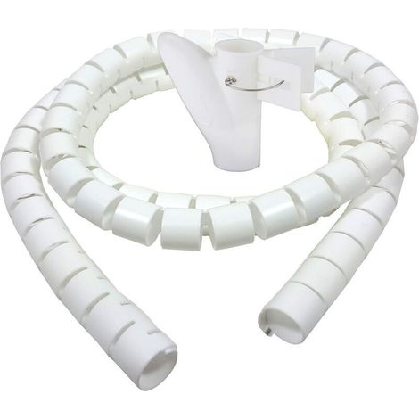 Goulotte de câbles de bureau 3 m, gaine de protection de câbles, tube d'enroulement de stockage, gaine spiralée flexible, convient pour câble de 22 mm - blanc (1/4)