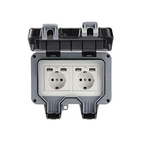 Prise murale extérieure double USB, étanche, résistante avec boîte murale - RW Accessoire domotique