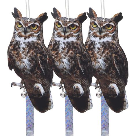 Lot de 3 répulsifs Anti-Oiseaux pour Balcon, hiboux Plats factices, Pigeons, répulsif Contre Les Pigeons, Balcon, répulsif Contre Les moineaux, Chouette Suspendue en Plastique avec Ruban (1/5)