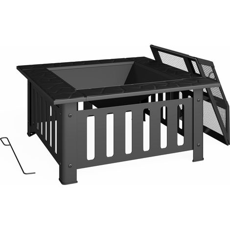 Brasero extérieur Acero Cuadrado 67x67x47 cm avec tapa malla et atizador Noir