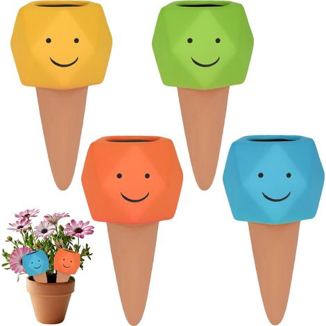 Lot de 4 pointes d’arrosage autonome en terre cuite, globes arroseurs à libération lente maintenant l’humidité continue, forme hexagonale petite, fournitures d’irrigation de jardin pour vacances adapt (1/5)