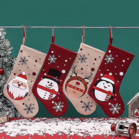 Weihnachtsstrumpf, 47 cm (18,5 Zoll) Klassische große Strümpfe mit Weihnachtsmann, Schneemann und Rentier – Weihnachtsmotive für die ganze Familie – Weihnachtsfeier-Dekoration (1/3)