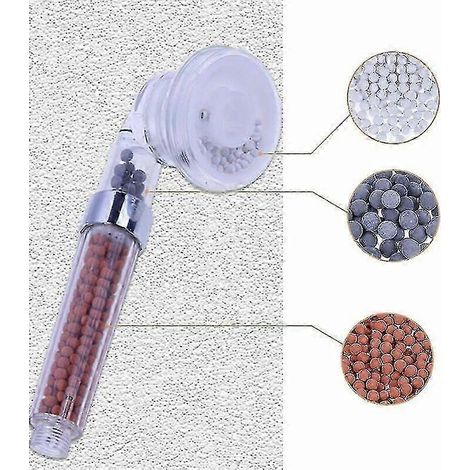 Lot de 9 billes minérales anticalcaires pour pommeau de douche, enrichies en ions négatifs, avec filtres de rechange (1/4)