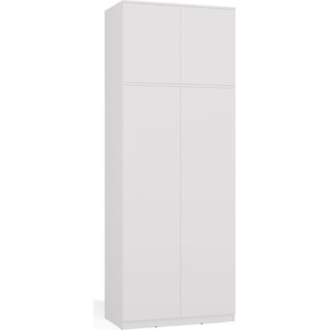 SD-90 Armoire avec Caisson Supérieur, Portes, Étagères, Blanc, pour Dressing, Chambre, Bureau (1/5)
