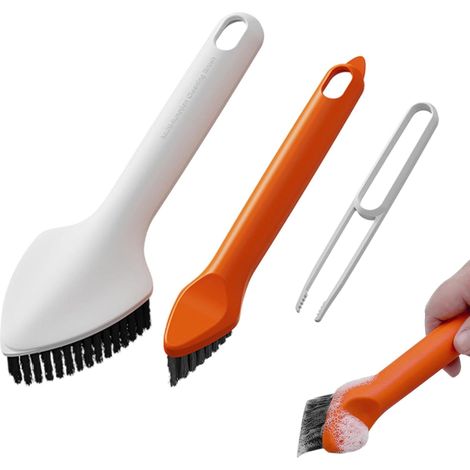 Juego de cepillos de limpieza profunda, kit de cepillos para fregar Cepillo para limpiar esquinas, cepillo para juntas, cepillos para ducha Cepillos de cabezal triangular para suelos de baldosas (1/4)