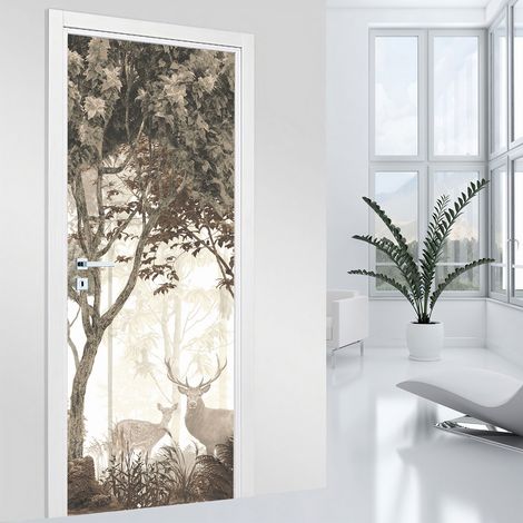 Stickers pour porte - Forêt Cerfs - 63 x 205 cm - Adhésif MAT (1/2)