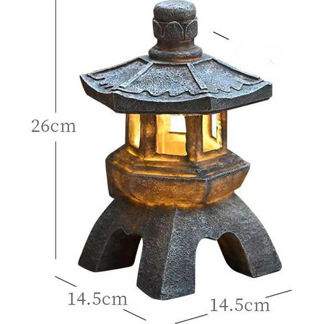 Lámpara solar de resina, estatua de estilo zen chino, decoración de torre de piedra, lámpara de palacio, estatua de jardín, artesanía de resina para el patio (lámpara de palacio con forma de cúpula). (1/5)