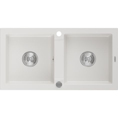 Mexen Mario évier en granit à 2 cuves 820 x 436 mm, Blanc - 6504822000-20 (1/5)