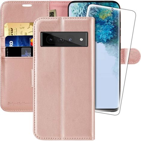 FUNDA CERRADA CON SOLAPA PARA GOOGLE PIXEL 7 PRO ROSA CON PELÍCULA PROTECTORA DE CUERO PU (1/5)