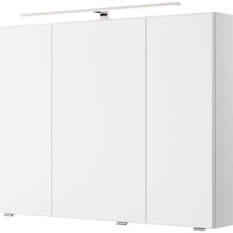 Bad Spiegelschrank mit 3D Funktion und LED Beleuchtung in weiß Glanz VILLATORO-66, B/H/T ca. 90/70,3/14,5 cm (1/5)