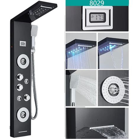 Ensemble de robinet de douche, pluie et main, affichage numérique LED de température, robinet mélangeur, Noir 8029 (1/2)