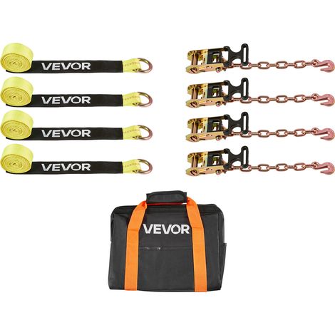 VEVOR Kit d’Arrimage de Roues de Type Pneu, Sangles a Cliquet avec Crochet Robuste, Charge 1512 kg, Resistance a la Rupture 4540 kg, Sangle d’Arrimage pour VTT Moto Camion SUV Remorque, Jaune (1/5)