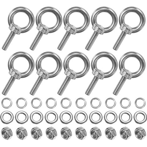 10-Sets Boulons À Oeil En Acier Inoxydable M5x19mm Boulon À Oeil À Épaulement Pour Levage Avec Écrous Rondelles Filetage Mâle Longueur 0.75 Pouce Pour Suspension/Fixation (1/5)
